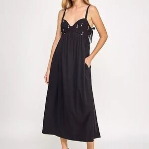 Beauty & Grace Embellished Sleeveless Midi Black Dress Juniors XS NWT